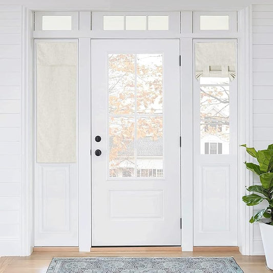 RYB HOME 100% Blackout Door Window Curtains, Natural Linen Blended Privacy French Door Blinds Thermal Insulated Room Darkening Window Shades, W12 x L40 inch, 1 Panel
