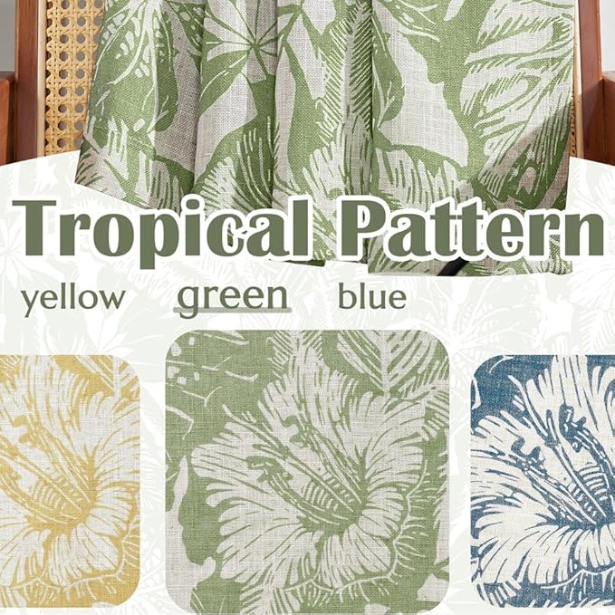 jinchan Linen Curtain Kitchen Valance for Windows Tropical Leaf Printed Valance for Living Room Bathroom Bedroom Blackout Country Farmhouse Kitchen Curtain 16 Inch Rod Pocket 1 Panel Green on Beige