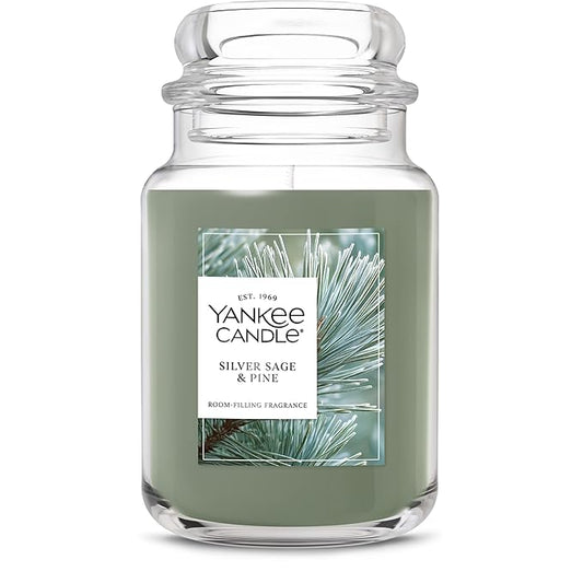 Yankee Candle Silver Sage & Pine, Christmas Scented Candle, 22oz Large Jar with up to 150 Hour Burn Time, Giftable