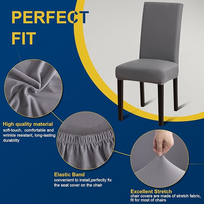 Dining Room Chair Covers - Stretch Kitchen Chair Covers Set of 4, Removable Washable Slipcovers for Home, Hotel, Banquet