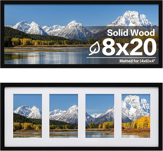 Egofine 8x20 Picture Frames Set of 2, with 4 Opening for 4x6 Pictures, Display Multiple 4x6 Pictures, Wood Collage Frame Covered by Plexiglass Wall Mounting Horizontal or Vertical, Black