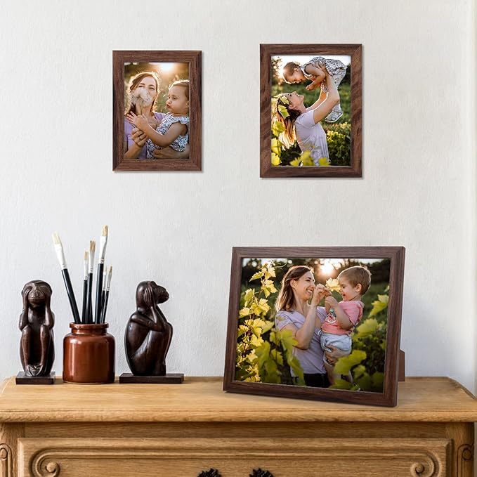 Giftgarden 10-Pack Brown Picture Frames for Multiple Sizes Photos, Four 4x6, Four 5x7, Two 8x10, Multi Assorted Rustic Walnut-Color Frame Collage for Wall or Tabletop