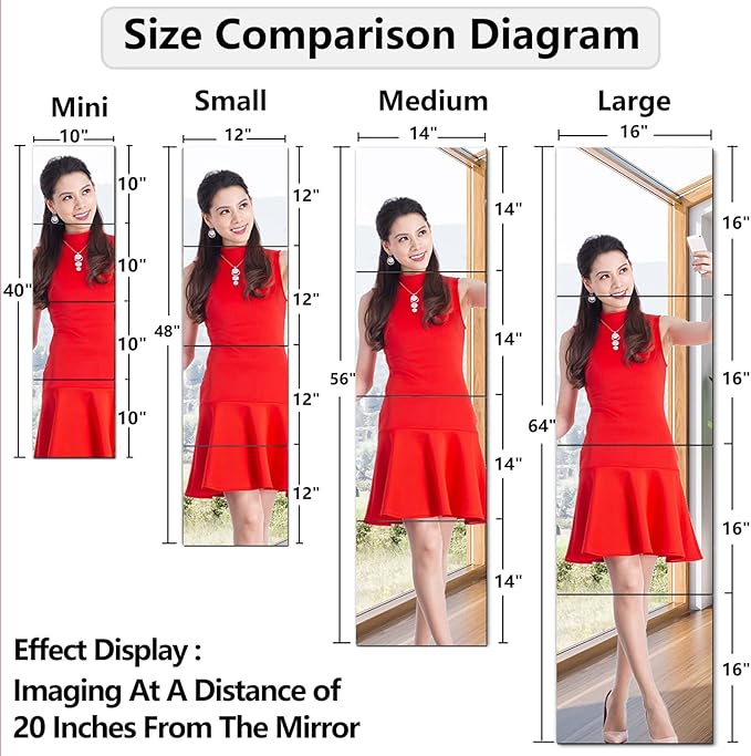 quegau Full Length Safety Shatterproof Mirror for Kids - Plastic Wall Mirror Made of Acrylic Plexiglass, 4 Pcs 14" x14" - Long Bedroom Door Closet Mirror for Home Gym Body Workout