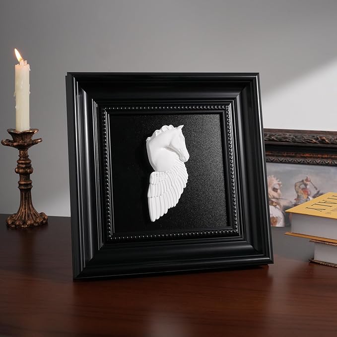 FOLKOR LIFE Black and White Framed Wall Art Sculpture for Home Decor, Classic Pegasus Statue Hanging Wall Plaque for Modern Farmhouse Living Room, Bedroom, Office Decoration