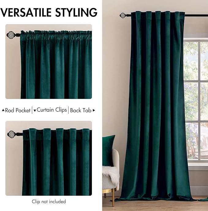 MIULEE Velvet Curtains 84 inches 2 Panels - Luxury Blackout Curtains for Bedroom Living Room Thermal Insulated Home Christmas Decor Super Soft Window Drapes Rod Pocket & Back Tab, Emerald Green