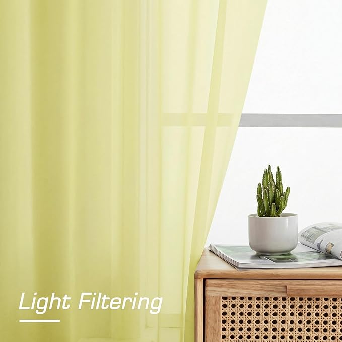 OWENIE Sheer Curtains 63 Inch Length 2 Panels Set for Bedroom Living Room, Modern Soft Solid Light Filtering Sheer Curtain, Rod Pocket Window Treatments, 42" Wx63 L, Light Yellow