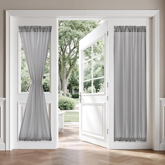 MIULEE Non-See-Through French Door Curtains for Door Window, Privacy Light Filtering Sheer Curtains for Decoration, Window Drapes with Rod Pocket and Tie Back, Grey, 26 x 72 inches, 2 Panels