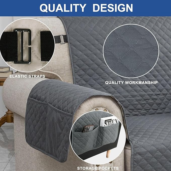 XINEAGE Oversized Sofa Cover Waterproof Couch Covers for 3 Cushion Couch, Soft Washable Slipcover with Pockets & Non-Slip Elastic Straps, Thick Furniture Protector (XL-Sofa, Dark Grey)