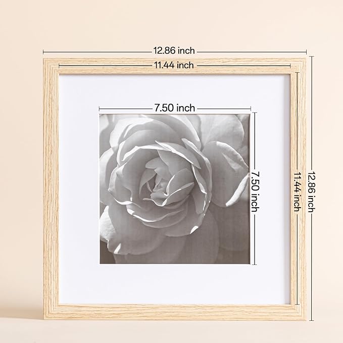 eletecpro 12x12 Picture Frames Set of 9 with Clear Acrylic Cover, Display 8x8 Photos with Mat or 12x12 Without, Classic and Sturdy Square Collage Gallery Wall Decor, Easy Wall Mount, Natural