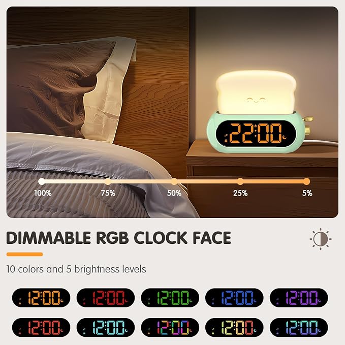 Netzu Alarm Clock for Kids, OK to Wake Clock with Night Light and Sound Machine, Pink Clock with 10 RGB Color, 6 Alarm Tones, Nap Timer, Snooze, Bedside Clocks for Boys Kids Teens Birthday Gifts - Image 2