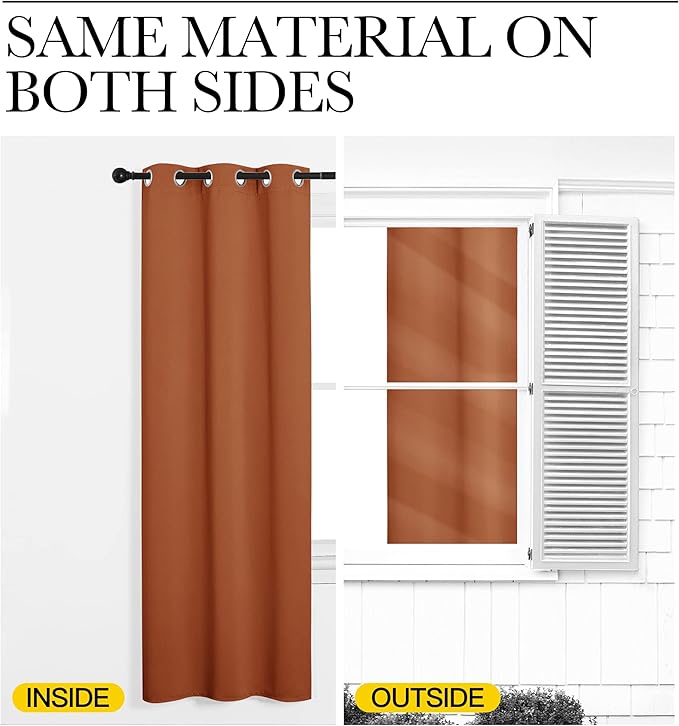 NICETOWN Bedroom Blackout Curtains 68 inches Long, Privacy and Thermal Insulated Blackout Drapes for Windows (Burnt Orange, 1 Pair, 42 x 68 inches)