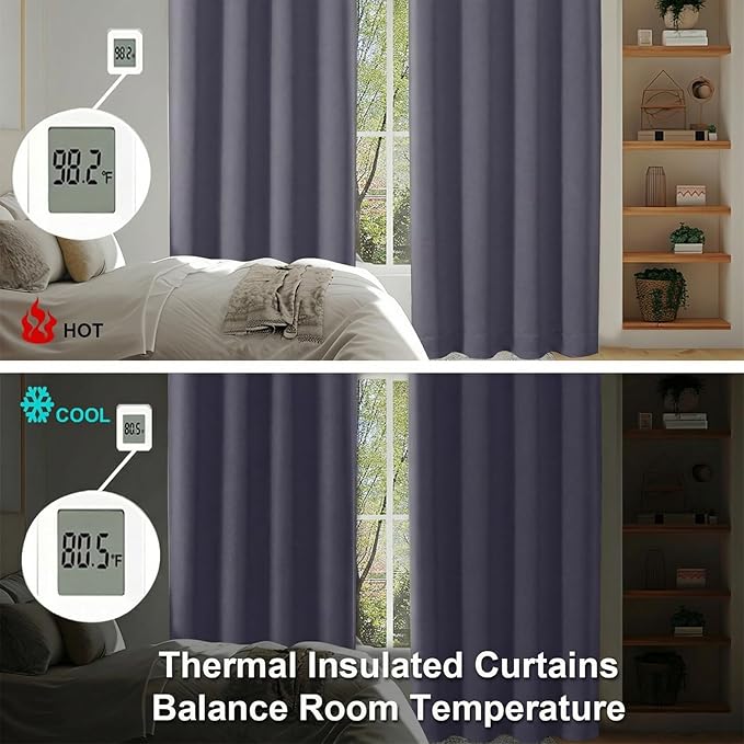 Simplebrand Ava Greyish Purple Blackout Curtains for Bedroom 84 Inch Length 2 Panels Set, Solid Thermal Insulated Privacy Living Room Window Treatment Curtains Blackout Drapes, W50 x L84 Inch