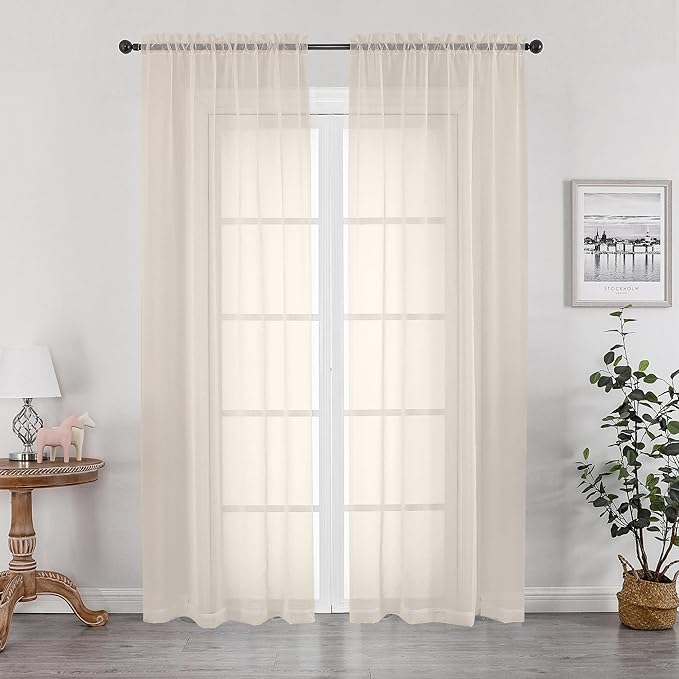 OWENIE Cream Sheer Curtains 78 inches Long 2 Panels Set for Bedroom Living Room, Soft Solid Living Room Sheer Curtain, Rod Pocket Light Filtering Curtains, 2 Pcs Each 42?€? W x 78" L,Cream
