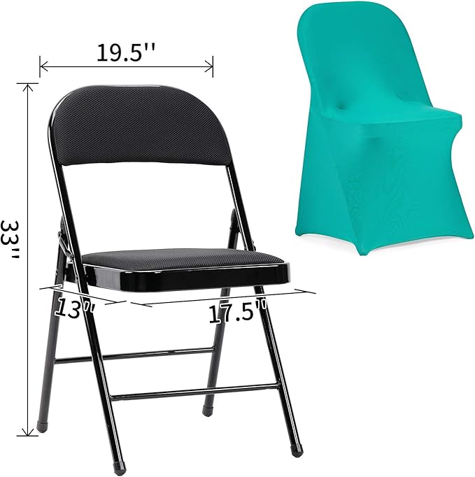 Peomeise Stretch Spandex Folding Chair Cover for Wedding Party Dining Banquet Event (Turquoise,12pcs)