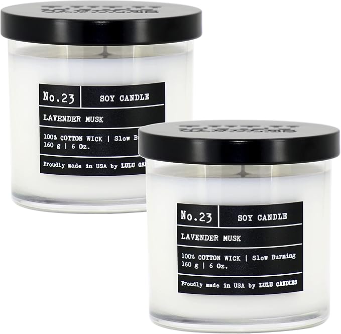 Lulu Candles | Lavender Musk | Luxury Scented Soy Jar Candle | Hand Poured in The USA | Highly Scented & Long Lasting- 6 Oz. 2 Pack
