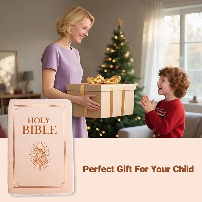 Bible Pillow Book Plush That Opens, Cozy Faith Bible Plushies, for Kids Adults Christian Gifts, Decoration for Bedrooms, Living Rooms (Pink)