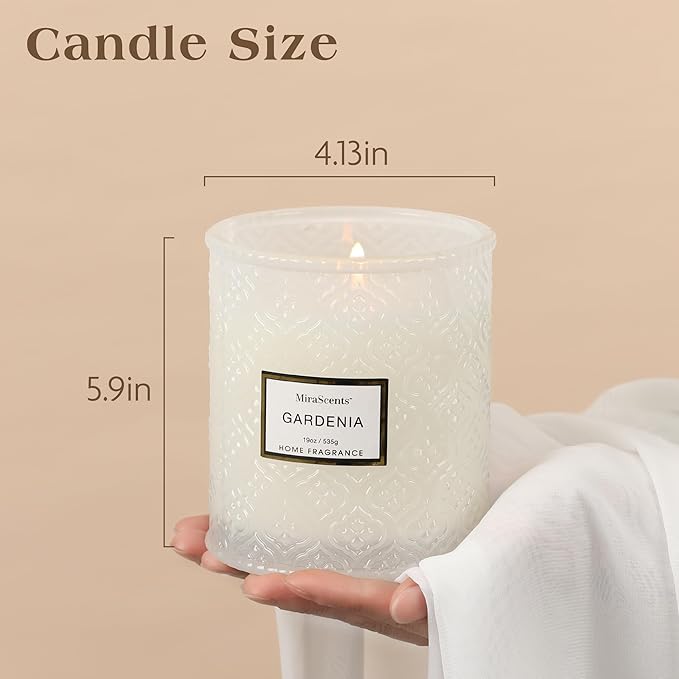 Gardenia Scented Candles, 19oz Aromatherapy Christmas Winter Candles Gifts for Women, White Luxury Large Decorative Candle in Glass, Natural Soy Wax for Home