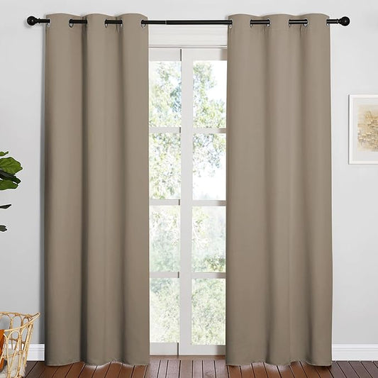 NICETOWN 84 inches Blackout Curtains for Office and Theater, Thermal Insulated Solid Grommet Drapes for Living Room (Taupe, 1 Pair, 42 inches Wide)