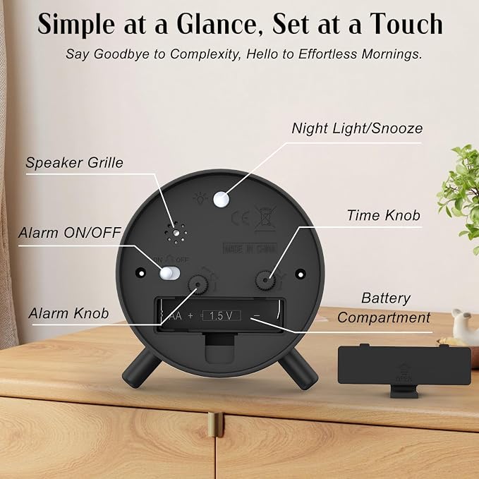 Analog Alarm Clock Night Ligh Battery Operated for Bedroom - Image 2