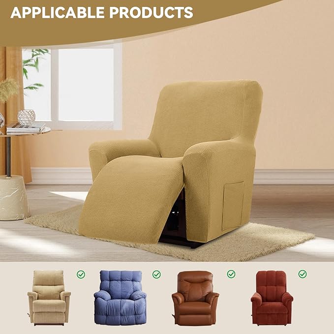 Cupuamon Recliner Chair Covers,Lazy Boy Recliner Covers Stretch Reclining Covers 1 Piece Furniture Protector with Elastic Bottom for Dog,Kids-Tan