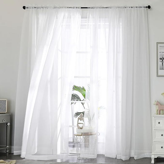 OWENIE Sheer White Curtains, Sheer Curtains 96 inches Long 2 Panels Set, Rod Pocket Voile Fimly Sheer Drapes for Living Room/Bedroom, 2pcs, Each 59" W x 96" L