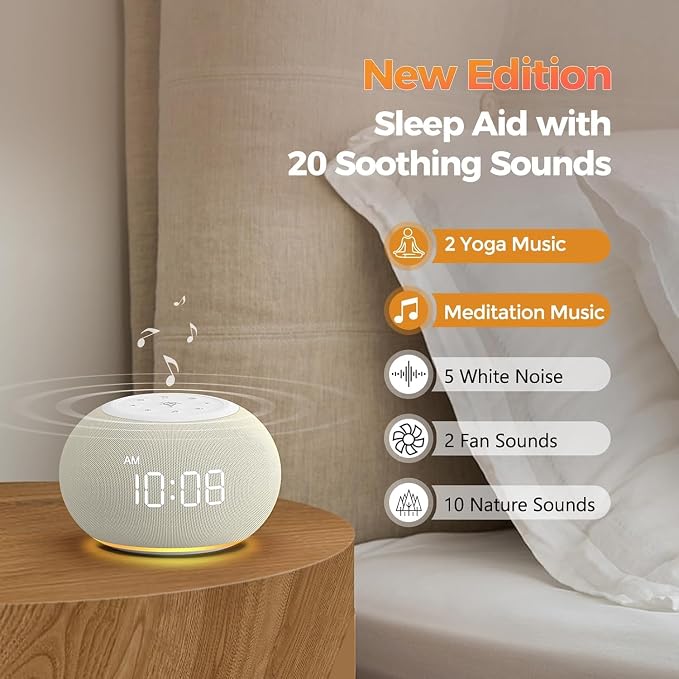 REACHER Auto Dimmable Sound Machine Alarm Clock with Night Light for Girls | 20 soothing sounds, sleep timer, precise volume, soft night lights, auto-dimming display, cute white noise soother for kids - Image 4