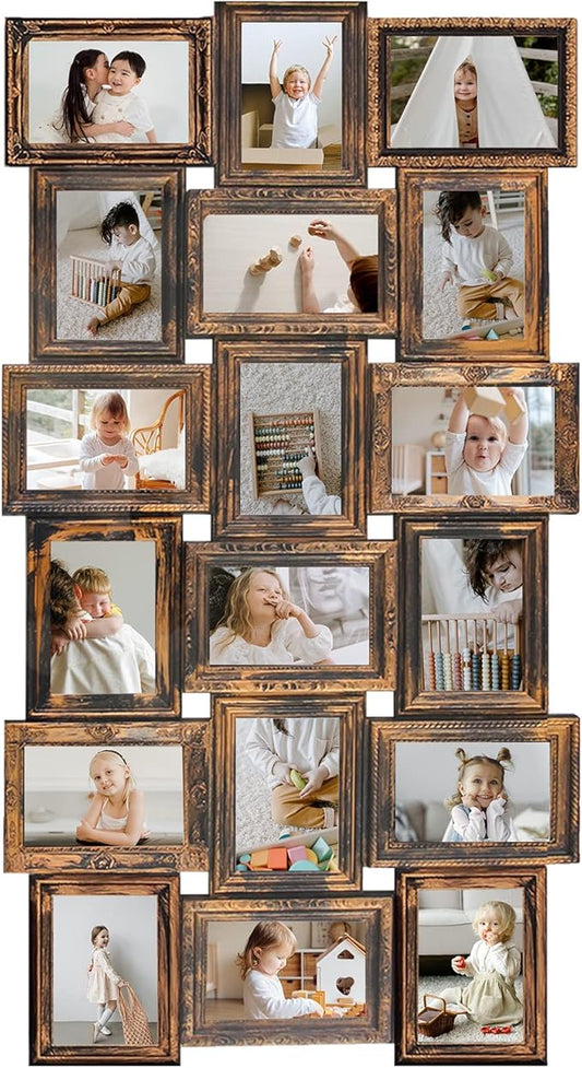 HELLO LAURA - 4x6 Picture Frame Collage With 18 Openings for Wall - Large Photo Frame Collage Wall Decor for Living Room Bedroom - Rusted Gold