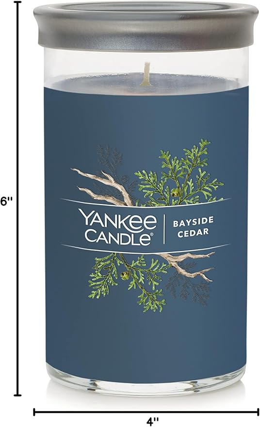 Yankee Candle Medium Pillar Scented Candle with up to 115 Hour Burn Time, Premium Plant Wax Blend for Consistent Burn, 14.25 oz Pillar Candle with Room Filling Fragrance, Bayside Cedar