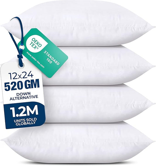 Utopia Bedding Throw Pillows (Set of 4, White) – 12 x 24 Inches Down Alternative Pillows for Bed, Sofa, and Couch - Fluffy Decorative Stuffer Pillow for Indoors & Outdoors