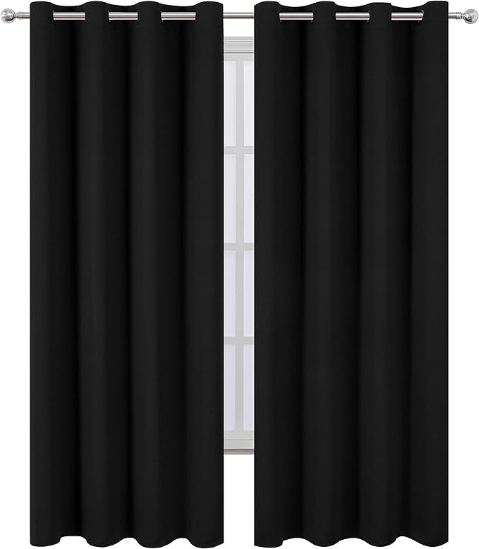 LEMOMO Blackout Curtains 66 x 84 inch/Black Curtains Set of 2 Panels/Thermal Insulated Room Darkening Bedroom Curtains