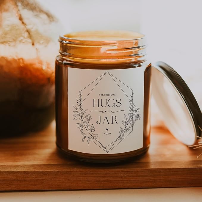ThreeKin Warm Hugs Scented Candles for Home, Natural Soy Wax, Relaxing Aromatherapy Gifts, Essential Oils Scented, Long-Lasting Candle Burns for 75-Hours, Lemongrass Lavender Scent