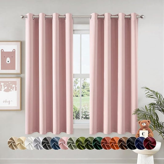 MIULEE Baby Pink Blackout Curtains for Bedroom Living Room 63 Inches Long 2 Panels, Thermal Insulated Room Darkening Drapes Grommet Noise Reducing Light Blocking Window Treatments 50x63 Inch