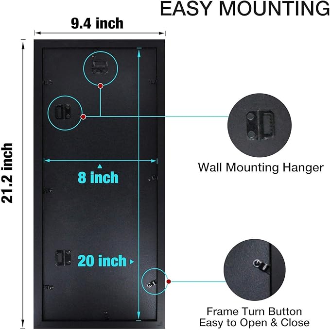 Egofine 8x20 Picture Frames Set of 2, with 4 Opening for 4x6 Pictures, Display Multiple 4x6 Pictures, Wood Collage Frame Covered by Plexiglass Wall Mounting Horizontal or Vertical, Black