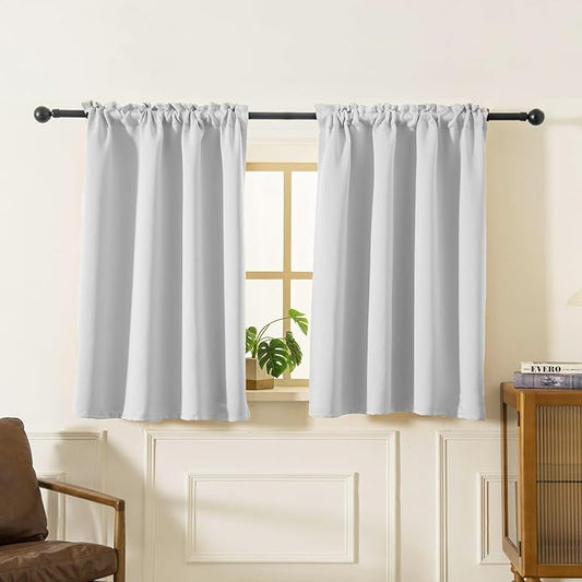 Pickluc Blackout Curtains 45 Inches Long 2 Panels, Room Darkening Tiers with Rod Pocket, Short Black Out Curtain for Small Window, 42" Wide and 45" Length, Set of Two, Greyish White.