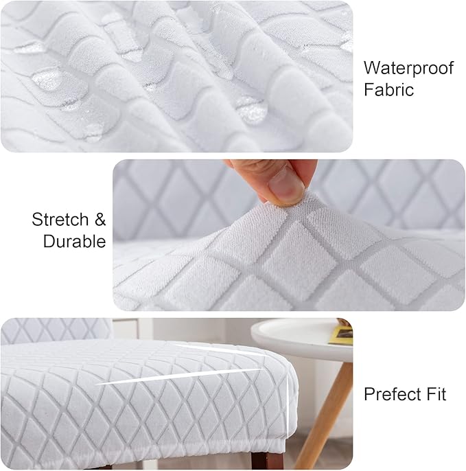 Genina Waterproof Chair Covers for Dining Room, Stretch Jacquard Dining Chair Slipcovers Removable Washable Chair Protector for Kitchen, Parsons (Argyle-White, 6 PCS)