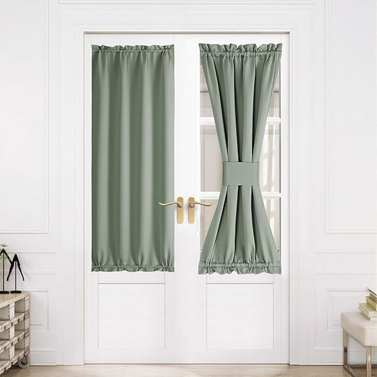 NICETOWN Christmas Blackout French Door Curtains, Privacy Door Curtains for Window, 30 X 64 Inch Room Darkening Blinds, Thermal Insulated Window Shades for Bedroom, 1 Panel, Greyish Green