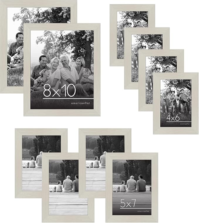 Americanflat Set of 10 Picture Frames with Shatter-Resistant Glass - Gallery Wall Frame Set with Two 8x10, Four 5x7 and Four 4x6 Frames - Signature Collection - Light Wood