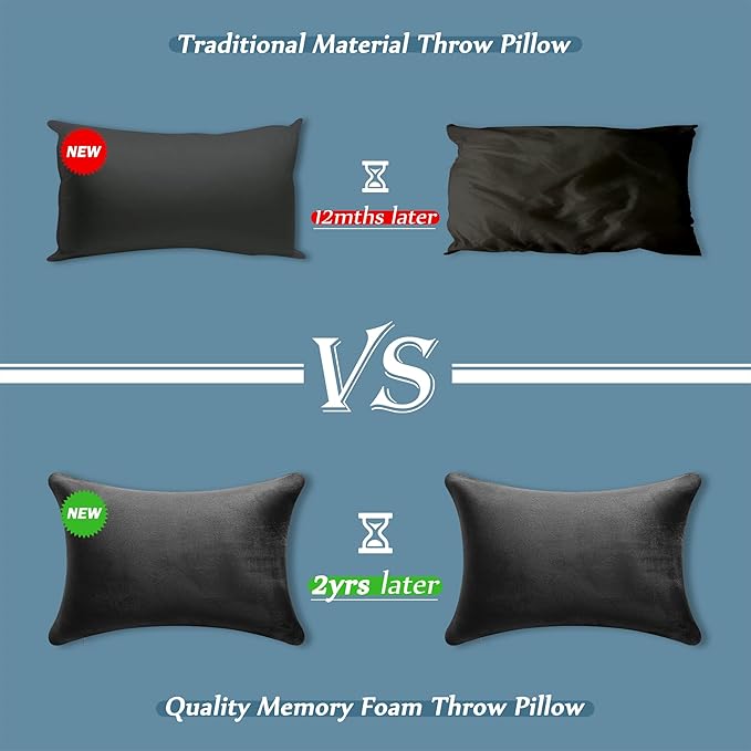AM AEROMAX 12 × 20 Pillow Insert (Pack of 2) Memory Foam Lumbar Support Throw Pillow Sham Rectangular for Decorative Cushion Bed Couch Sofa Without Deform After Longtime Use(Black)
