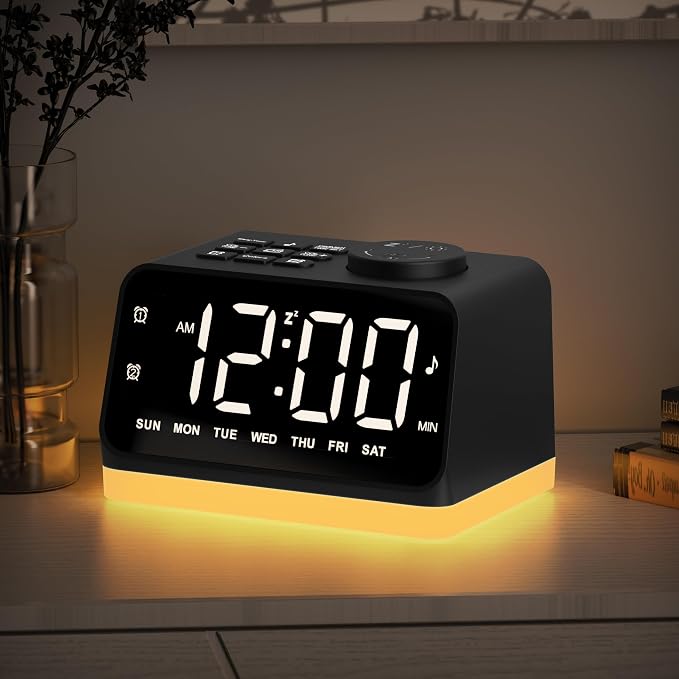JALL Digital Alarm Clock with FM Radio for Bedroom, 8 Colors Night Light with 2 Charging Port, Sleep Sound Machines with Timer, Dual Alarm, Loud Alarm and Easy to Use for Seniors as Gift by JALL