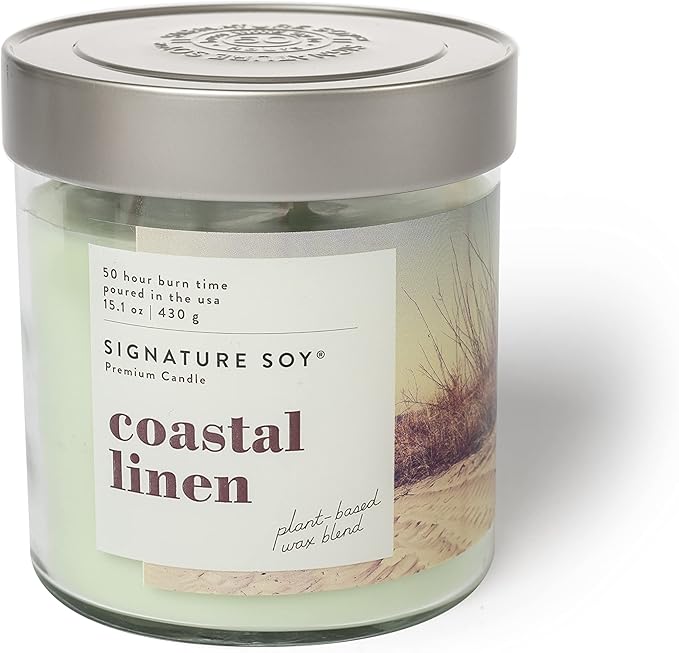 Signature Soy Lidded Coastal Linen Scented Candle