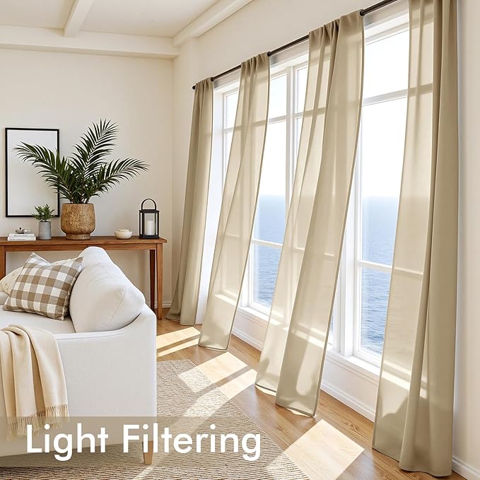 MIULEE Beige Sheer Curtains 102 Inches Long, 4 Panels Set, Light Filtering Rod Pocket Voile Drapes for Living Room and Bedroom, Airy Soft Fabric Window Treatments, 42 x 102 Inches
