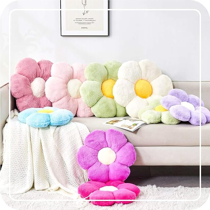 Kcvvcr Dusty Rose Flower Pillow, Cute Decorative Flower Shaped Throw Pillow with Faux Rabbit Fur, 19.6" Soft Flower Plush Throw Pillow Floor Pillows Room Décor for Bedroom Living Room