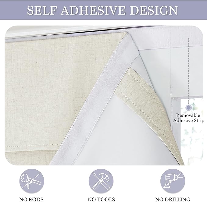 RYB HOME 100% Blackout Curtains for Small Window, Linen Textured Blend Insulating Privacy French Door Curtains Tie Up Shades for Kitchen Storage Cabinet Basement, W 12 x L 40, Ivory, 1 Panel