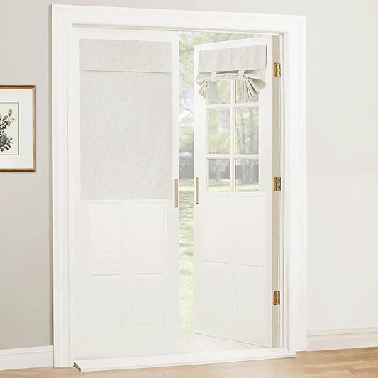 RYB HOME 100% Blackout Tricia Door Curtains, Linen Textured Blend Thermal Insulating Privacy French Door Window Tie Up Shades Sidelight Curtains for Kitchen, W 34 x L 40 inches, Linen, 1 Panel