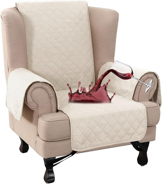Turquoize 100% Waterproof Wing Chair Cover Wing Armchair Slipcovers Chair Couch Protector Triple Non-Slip Sofa Slipcover for Wing Chair Furniture Protector for Pets, Kids,Dog (Wing Chair, Ivory)