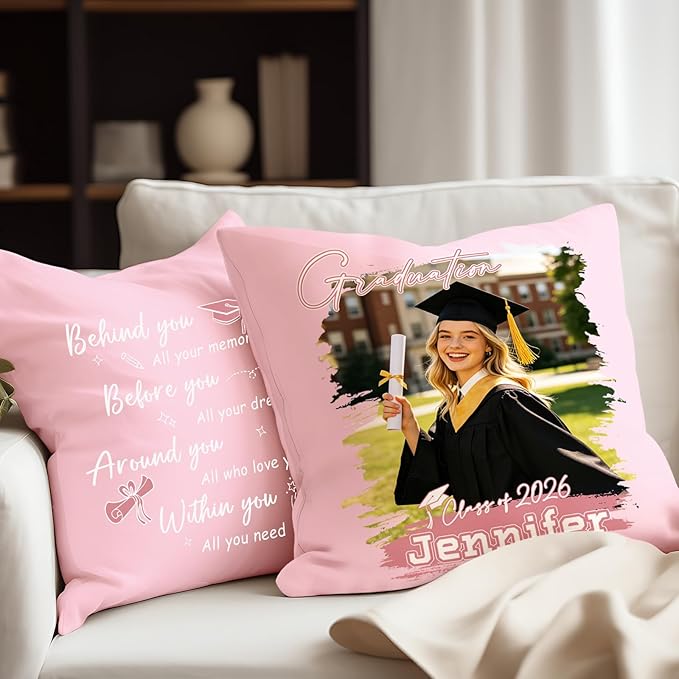 Custom Pillow with Picture & Text - Include Insert, Personalized Graduation Gifts for Class of 2026, Inspirational Souvenir Gifts for Senior College Masters