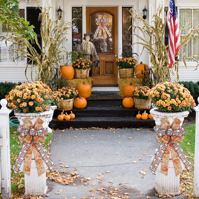 Large Fall Pumpkin Bow for Wreath, White Black Buffalo Plaid for Fall Thanksgiving Party Indoor Outdoor Door Wall Decoration Supplies - Image 6