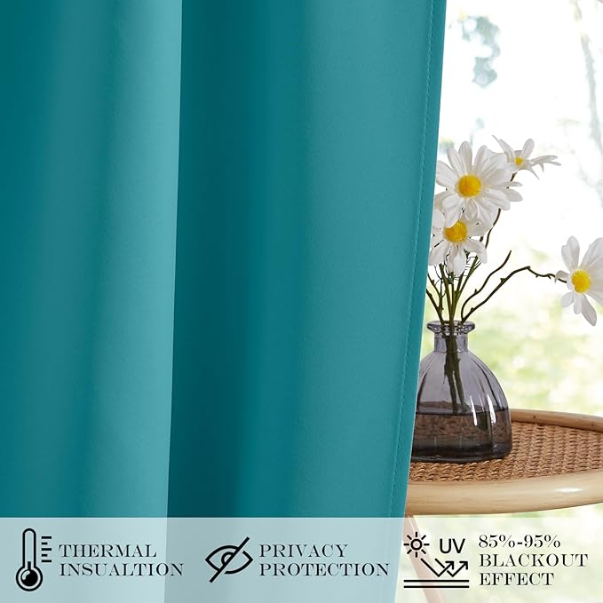 NICETOWN Blackout Rod Pockets Window Curtain Back Door Side Panels for Privacy - 42W x 80L Window Treatment Curtains Drapery for French Door, 1 Panel, Peacock Teal