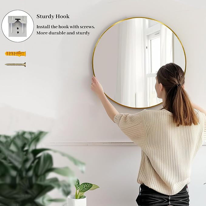 Sunniry Gold Round Mirror 30 inch, Large Circle Mirror, Round Wall Mirror Metal Frame, Gold Circle Mirrors for Wall, Bathroom, Living Room, Hallway.