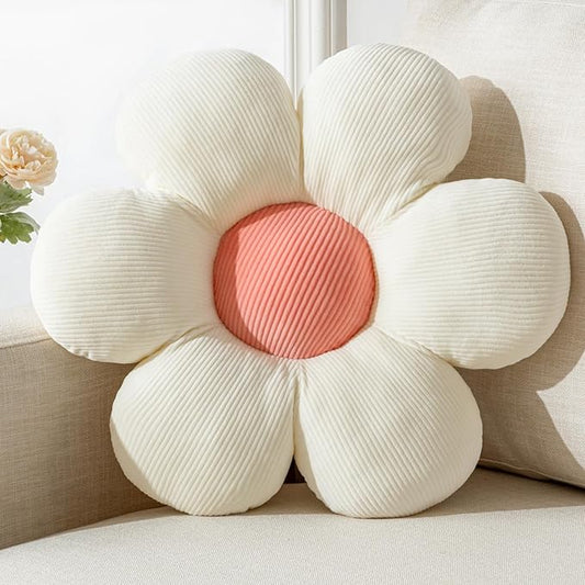 Flower Pillow, White Pink Throw Pillows Cute Daisy Decorative Pillow for Bed, Sofa, Couch.19.6" Round Cushion Seating Home Decorative